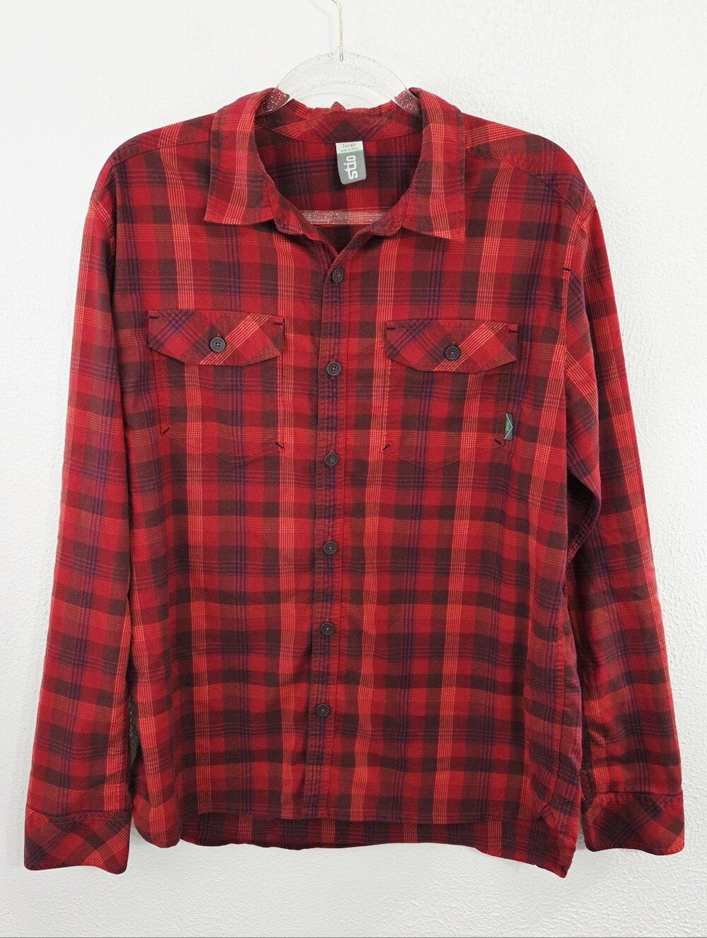 Stio men's red plaid button down long sleeve shirt collared size large